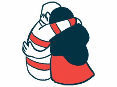 Two people embrace in this illustration.