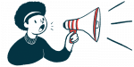 Grant Sickle Cell Center | Sickle Cell Anemia News | announcement illustration of woman with megaphone