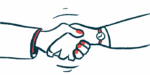 Two hands meeting in a handshake are highlighted in this illustration.