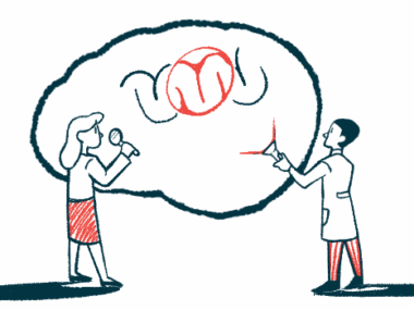 In this illustration, two people, one with a magnifying glass and the other with a flashlight, examine an oversize, hovering brain.