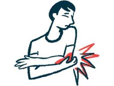 An illustration of a person grabbing his elbow in pain.