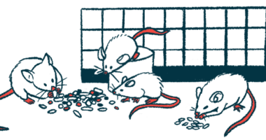 An illustration shows mice eating food pellets near a cage.