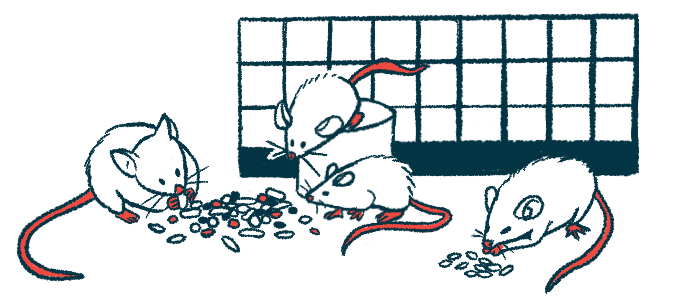 An illustration shows mice eating food pellets near a cage.