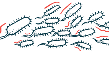 This illustration shows a cluster of bacteria.