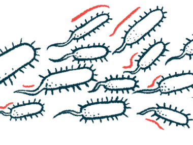 This illustration shows a cluster of bacteria.