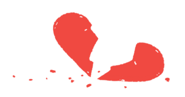 An illustration of a red heart broken into two.