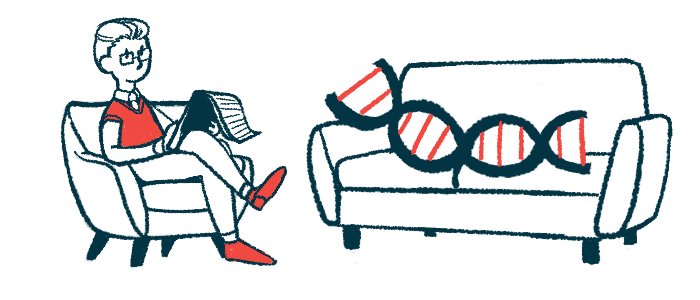 An illustration of a person delving into a gene therapy, shown as a psychologist taking notes on a DNA strand laying on a couch.