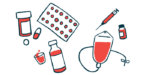An illustration of medicines in a variety of forms, from oral to intravenous.