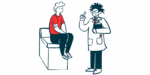 An illustration shows a patient on an examining table listening to a doctor.