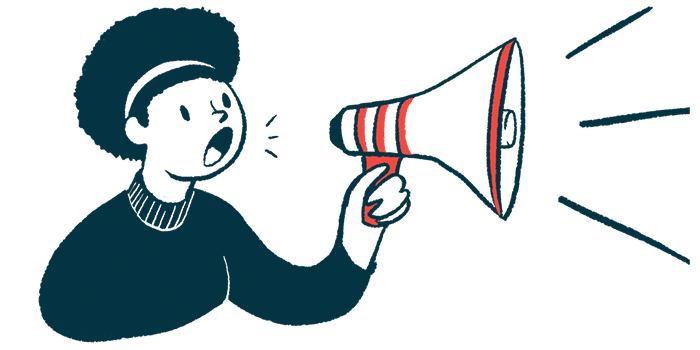 A person speaks using a megaphone.