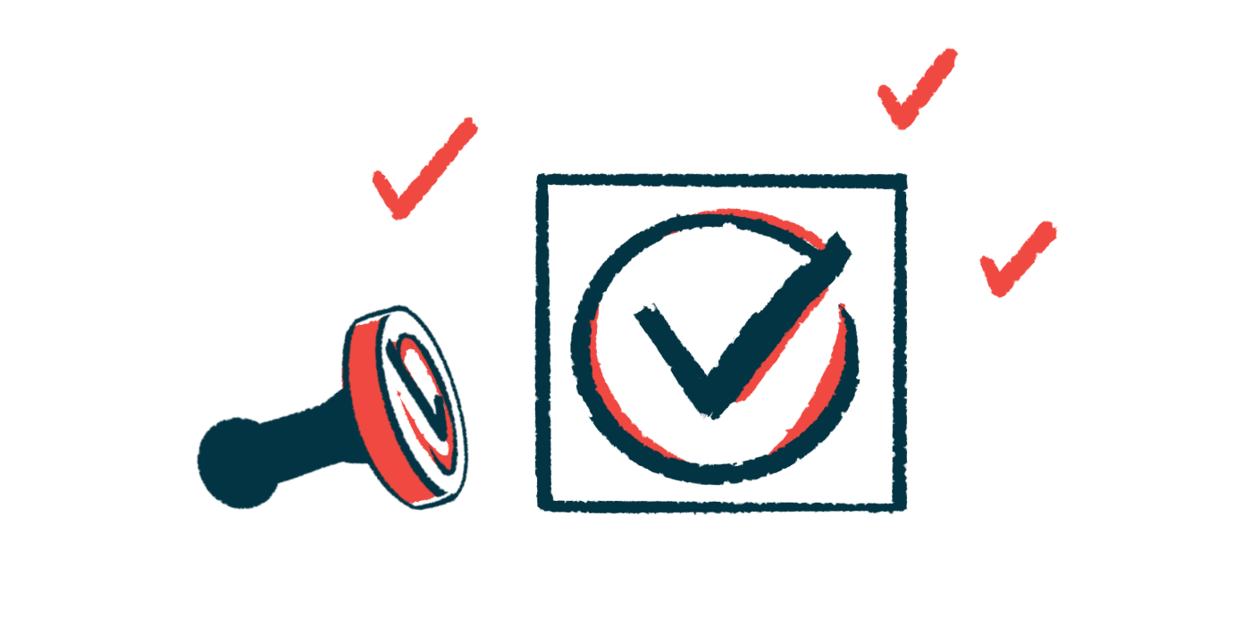 Illustration of a rubber stamp of a checkmark.