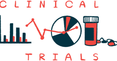 The words CLINICAL TRIALS frame images of a bar graph, a pie graph, and a pill bottle.