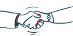 An illustration shows a handshake.