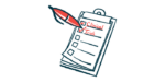 A pen checks off the words 