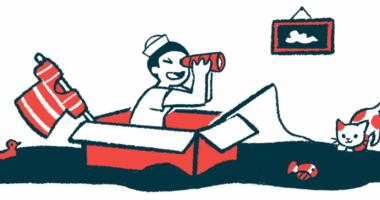 A boy in a sailor hat sits in a cardboard box with a fishing pole and a spyglass.