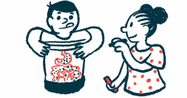 A child draws a picture of the human digestive tract showing gut bacteria on a friend's stomach.