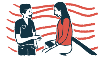 A woman seated on an examination table speaks with a nurse.