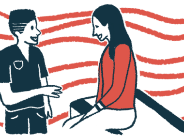 A woman seated on an examination table speaks with a nurse.